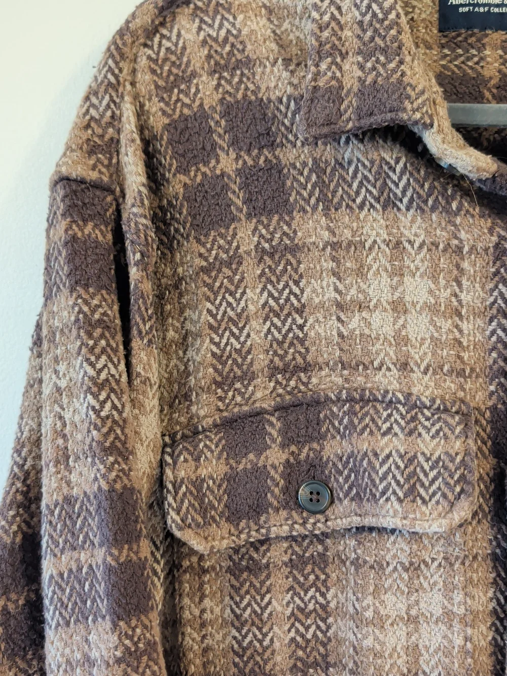 Abercrombie & Fitch Brown Plaid Lightweight Shacket